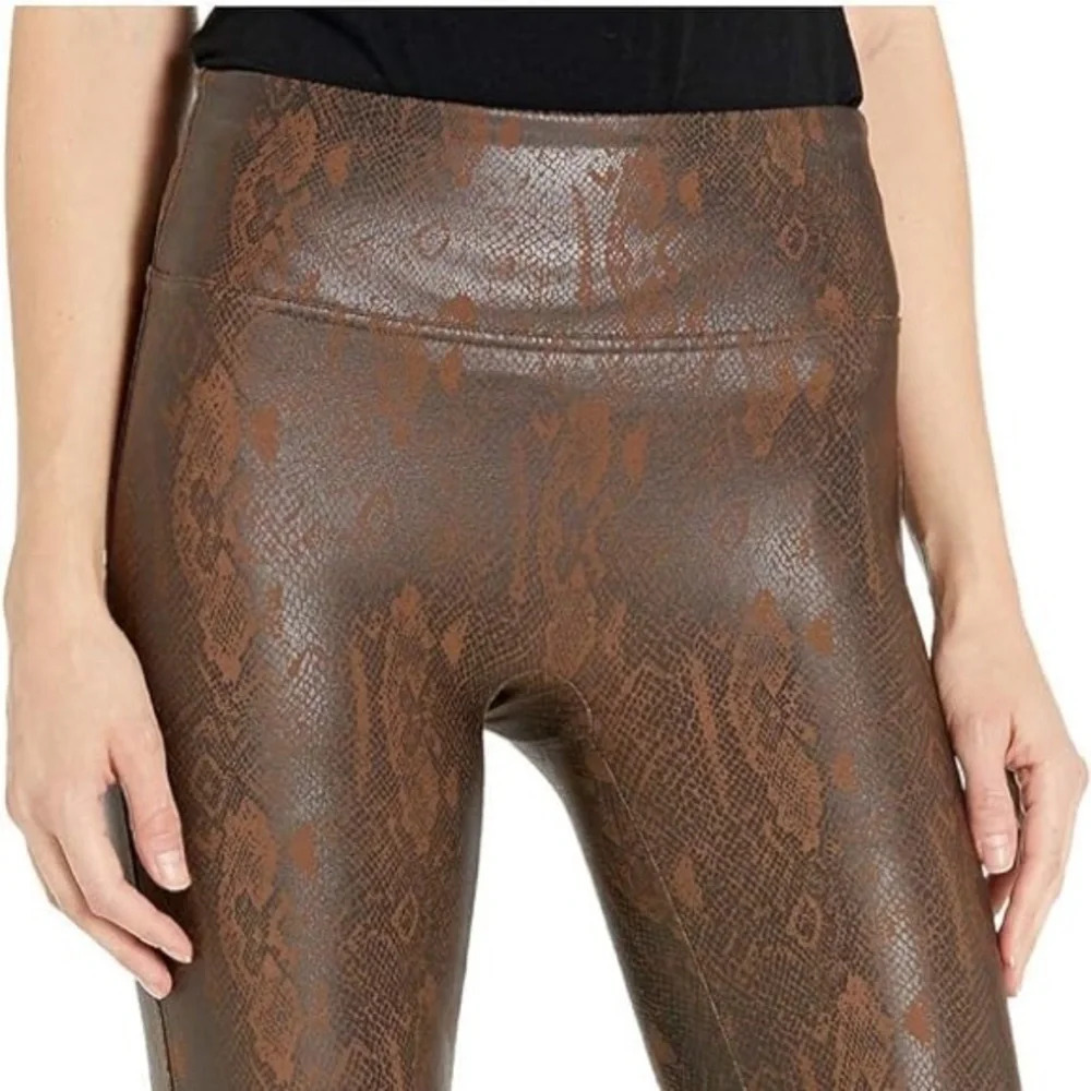 Spanx Women's Faux Leather Brown Snakeskin Leggings Size S‎